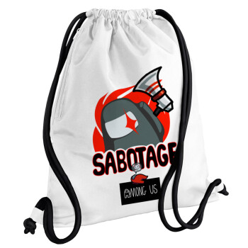 Among US Sabotage, Backpack pouch GYMBAG white, with pocket (40x48cm) & thick cords