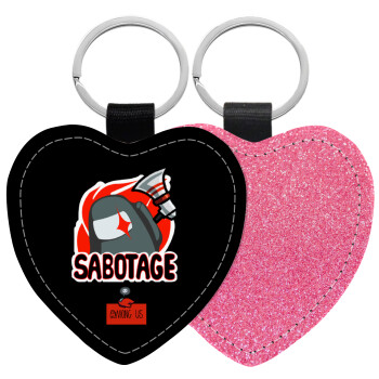 Among US Sabotage, Μπρελόκ PU δερμάτινο glitter καρδιά ΡΟΖ