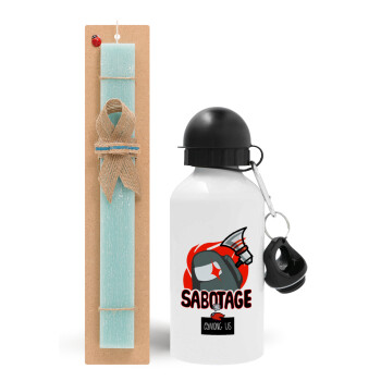 Among US Sabotage, Easter Set, metallic aluminum water bottle (500ml) & scented flat candle (30cm) (TURQUOISE)