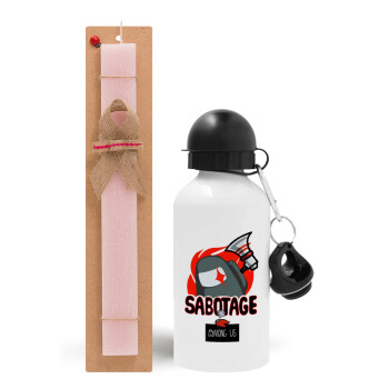 Among US Sabotage, Easter Set, metallic aluminum bottle (500ml) & aromatic flat Easter candle (30cm) (PINK)