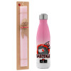 Easter Set, Metallic pink/white (Stainless steel) thermos, double-walled, 500ml & aromatic flat Easter candle (30cm) (PINK)
