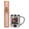 Easter Set, metallic thermal cup (300ml) & aromatic flat Easter candle (30cm) (PINK)