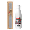 Easter Set, metallic stainless thermos bottle (500ml) & scented flat Easter candle (30cm) (GRAY)