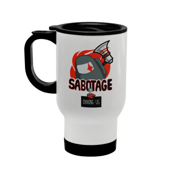 Among US Sabotage, Κούπα ταξιδιού ανοξείδωτη με καπάκι, διπλού τοιχώματος (θερμό) λευκή 450ml