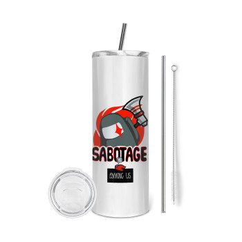 Among US Sabotage, Eco friendly ποτήρι θερμό (tumbler) από ανοξείδωτο ατσάλι 600ml, με μεταλλικό καλαμάκι & βούρτσα καθαρισμού
