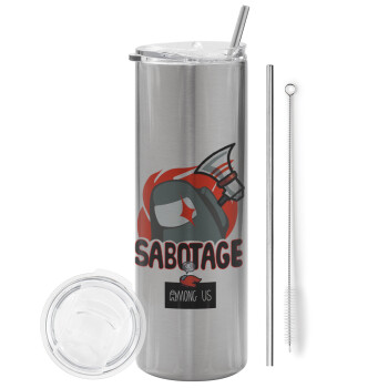 Among US Sabotage, Tumbler stainless steel Silver 600ml, with metal straw & cleaning brush