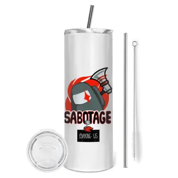 Among US Sabotage, Tumbler ποτήρι θερμό από ανοξείδωτο ατσάλι 600ml, με μεταλλικό καλαμάκι & βούρτσα καθαρισμού