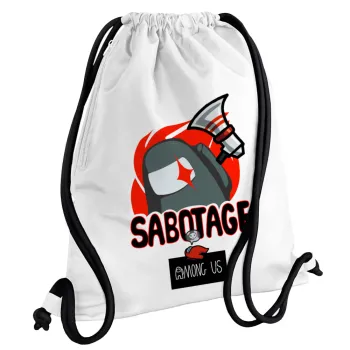 Among US Sabotage, Backpack pouch GYMBAG white, with pocket (40x48cm) & thick cords