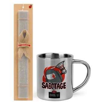 Among US Sabotage, Easter Set, metallic thermal cup (300ml) & Easter aromatic flat candle (30cm) (GRAY)