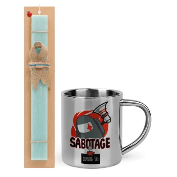 Among US Sabotage, Easter Set, metallic thermal cup (300ml) & aromatic flat Easter candle (30cm) (TURQUOISE)