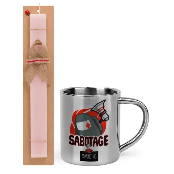 Among US Sabotage, Easter Set, metallic thermal cup (300ml) & aromatic flat Easter candle (30cm) (PINK)