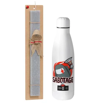 Among US Sabotage, Easter Set, metallic stainless thermos bottle (500ml) & scented flat Easter candle (30cm) (GRAY)