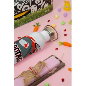 Among US Sabotage, Easter Set, SS Metallic water bottle (620ml, stainless steel) & scented flat Easter candle (30cm) (PINK)
