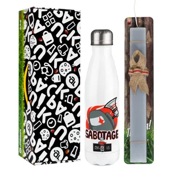 Among US Sabotage, Easter candle, metallic white thermos bottle (500ml) & aromatic flat candle (30cm) (GRAY)