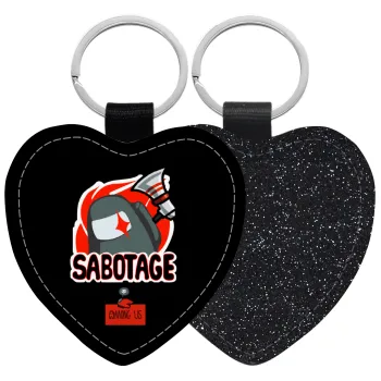 Among US Sabotage, Μπρελόκ PU δερμάτινο glitter καρδιά ΜΑΥΡΟ