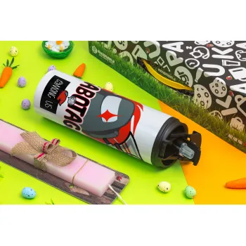 Among US Sabotage, Πασχαλινή Λαμπάδα με Travel Tumbler θερμό με διπλό καπάκι (600ml, BPA free) & κερί αρωματικό πλακέ (30cm) (ΡΟΖ)