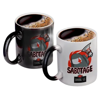 Among US Sabotage, Color changing magic Mug, ceramic, 330ml when adding hot liquid inside, the black colour desappears (1 pcs)