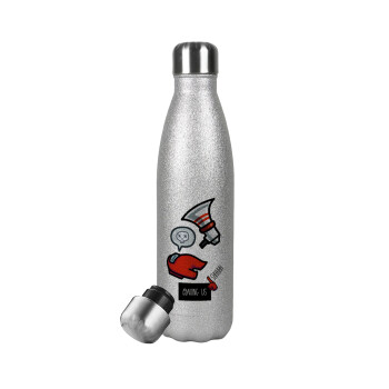 Among US Shhhh!!!, Metallic Glitter Silver Thermos Flask (Stainless steel), double-walled, 500ml