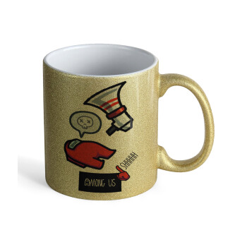 Among US Shhhh!!!, Κούπα Χρυσή Glitter που γυαλίζει, κεραμική, 330ml