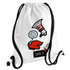 Among US Shhhh!!!, Τσάντα πλάτης πουγκί GYMBAG λευκή, με τσέπη (40x48cm) & χονδρά κορδόνια