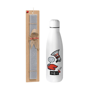 Among US Shhhh!!!, Easter Set, metallic stainless thermos bottle (500ml) & scented flat Easter candle (30cm) (GRAY)