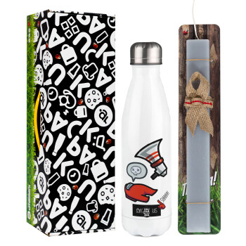 Among US Shhhh!!!, Easter candle, metallic white thermos bottle (500ml) & aromatic flat candle (30cm) (GRAY)