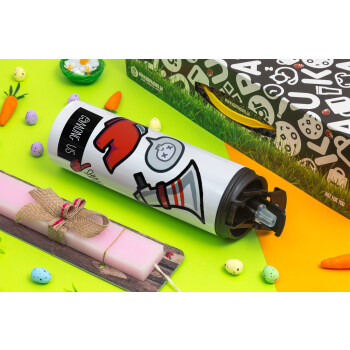 Among US Shhhh!!!, Easter candle,Travel Tumbler 2 Lids, with metal straw & cleaning brush & aromatic flat candle (30cm) (PINK)