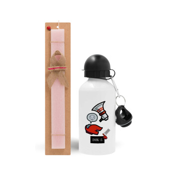 Among US Shhhh!!!, Easter Set, metallic aluminum bottle (500ml) & aromatic flat Easter candle (30cm) (PINK)