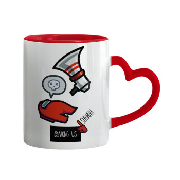 Among US Shhhh!!!, Mug heart red handle, ceramic, 330ml
