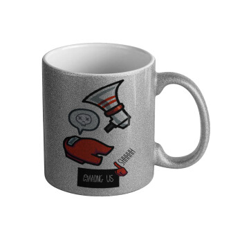 Among US Shhhh!!!, Κούπα Ασημένια Glitter που γυαλίζει, κεραμική, 330ml