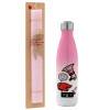 Easter Set, Metallic pink/white (Stainless steel) thermos, double-walled, 500ml & aromatic flat Easter candle (30cm) (PINK)