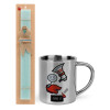 Easter Set, metallic thermal cup (300ml) & aromatic flat Easter candle (30cm) (TURQUOISE)