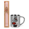 Easter Set, metallic thermal cup (300ml) & aromatic flat Easter candle (30cm) (PINK)