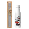 Easter Set, metallic stainless thermos bottle (500ml) & scented flat Easter candle (30cm) (GRAY)