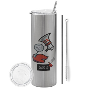 Among US Shhhh!!!, Tumbler stainless steel Silver 600ml, with metal straw & cleaning brush