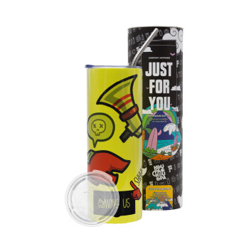 Among US Shhhh!!!, Neon Yellow Travel Tumbler, with metal straw (Stainless steel 304 Food grade, BPA free, 600ml)