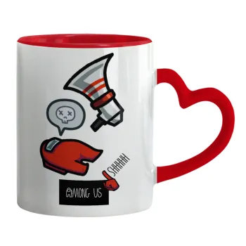 Among US Shhhh!!!, Mug heart red handle, ceramic, 330ml