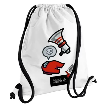 Among US Shhhh!!!, Backpack pouch GYMBAG white, with pocket (40x48cm) & thick cords
