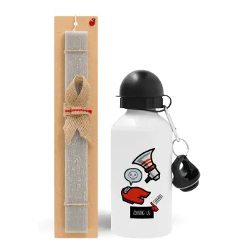 Among US Shhhh!!!, Easter Set, metallic aluminum water bottle (500ml) & aromatic flat Easter candle (30cm) (GRAY)