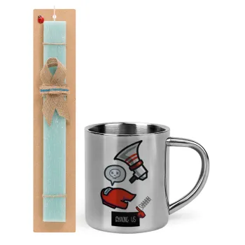 Among US Shhhh!!!, Easter Set, metallic thermal cup (300ml) & aromatic flat Easter candle (30cm) (TURQUOISE)