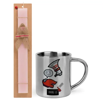 Among US Shhhh!!!, Easter Set, metallic thermal cup (300ml) & aromatic flat Easter candle (30cm) (PINK)