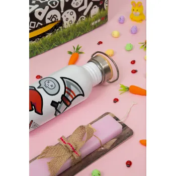 Among US Shhhh!!!, Easter Set, SS Metallic water bottle (620ml, stainless steel) & scented flat Easter candle (30cm) (PINK)