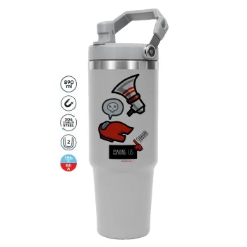 Among US Shhhh!!!, ΓΚΡΙ χρώματος Θερμός Ανοξείδωτο 890ml (30oz) με χερούλι