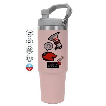 Among US Shhhh!!!, ΡΟΖ χρώματος Θερμός Ανοξείδωτο 890ml (30oz) με χερούλι