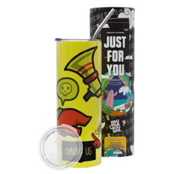 Among US Shhhh!!!, Neon Yellow Travel Tumbler θερμό, μεταλλικό καλαμάκι(Ανωξείδωτο 304 Food grade, BPA free, 600ml)