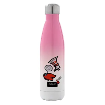 Among US Shhhh!!!, Metal mug thermos Pink/White (Stainless steel), double wall, 500ml