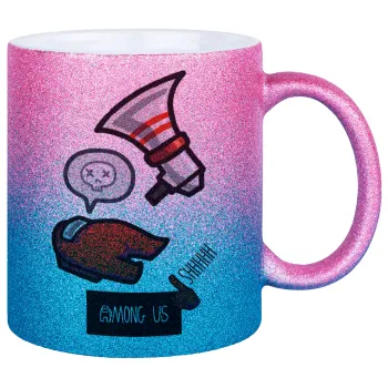 Among US Shhhh!!!, Κούπα Χρυσή/Μπλε Glitter, κεραμική, 330ml