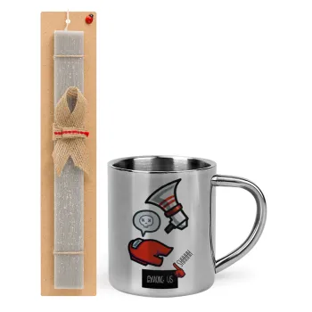 Among US Shhhh!!!, Easter Set, metallic thermal cup (300ml) & Easter aromatic flat candle (30cm) (GRAY)
