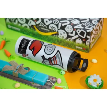 Among US Shhhh!!!, Easter candle,Travel Tumbler 2 Lids, with metal straw & cleaning brush & aromatic flat candle (30cm) (BLUE)