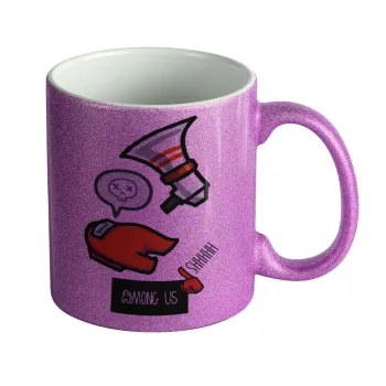 Among US Shhhh!!!, Κούπα Μωβ Glitter που γυαλίζει, κεραμική, 330ml